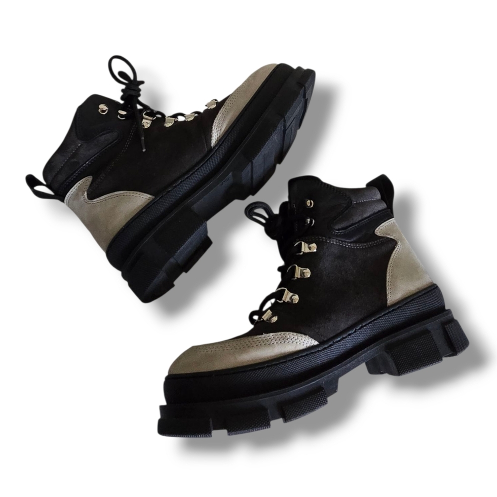 MARK ANTOINE+ICÔNE X SIMONS Black/Brown/Gray Leather Suede Hiker  Boots Unisex